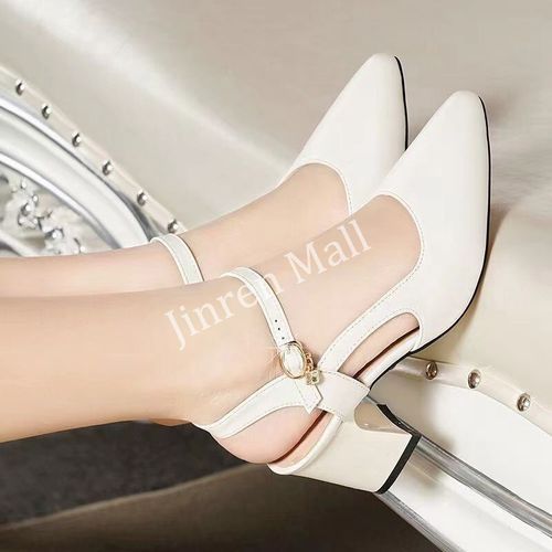 Women's Pointed Toe Block Heel Professional High Heel Shoes - White
