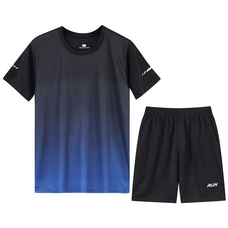 Men'S Sports Suit Thin Two-Piece T-Shirt + Shorts Blue