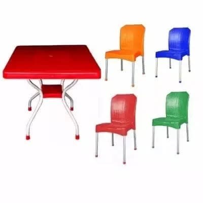 4 Aluminium Leg Chairs & Square Table With 4 Aluminium Curved Legs - Multicolour