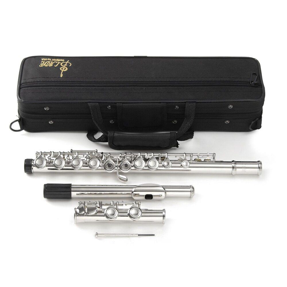 16 Holes Key Nickel Plated Concert Flute Cupronickel With Case Screwdriver Set