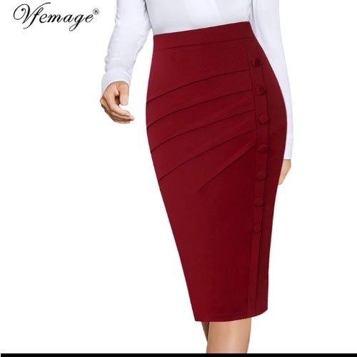 Ladies Button Detailed Skirt - Red