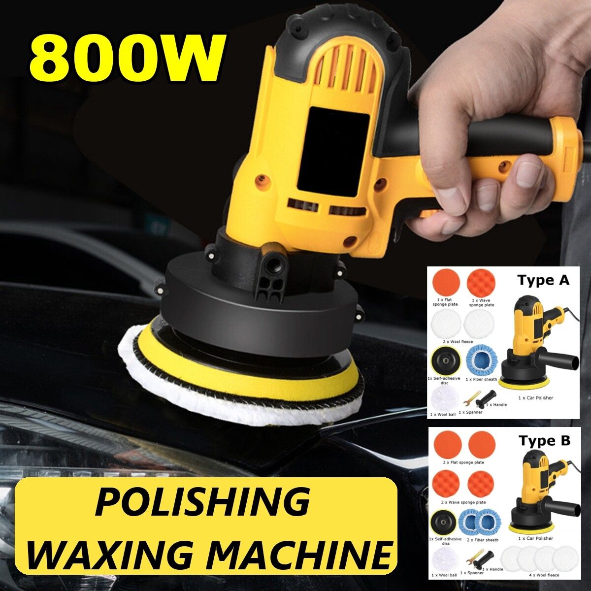 800W Polisher Car Sander Buffer Polishing Machine Kit Variable Speed Machine EU PLUG -14 Piece Set