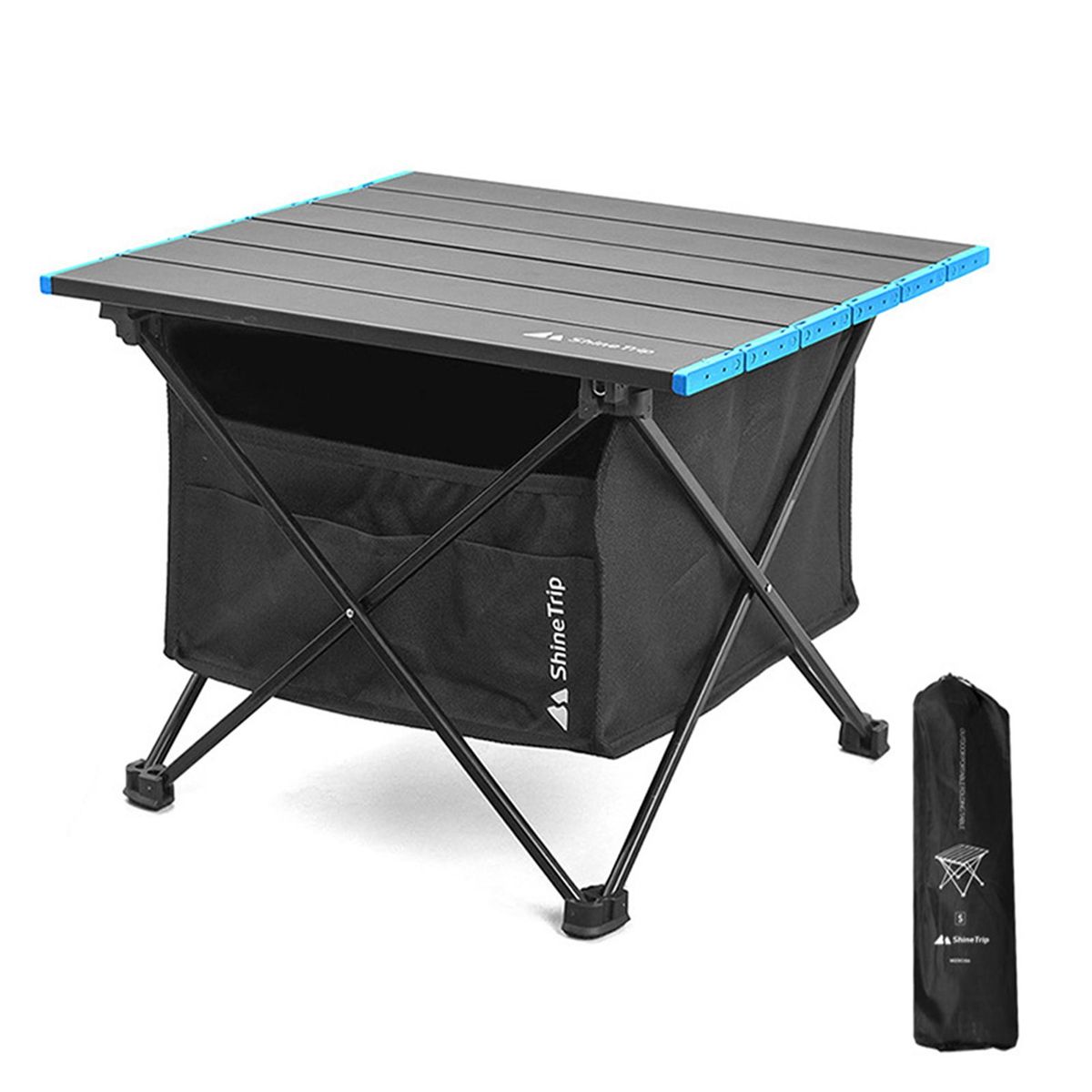 Outdoor Folding Picnic Table with Seat Pocket Camping Desk with Waterproof Tableware Clothes Storage Bag Camping Backyard Use