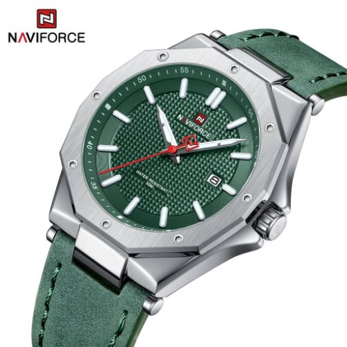 Leather Strap Men''s Chronograph Watch - Green