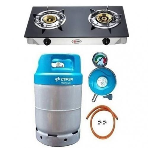 12.5kg Gas Cylinder,Glass Top 2 Burner,Regulator, Hose/Clips