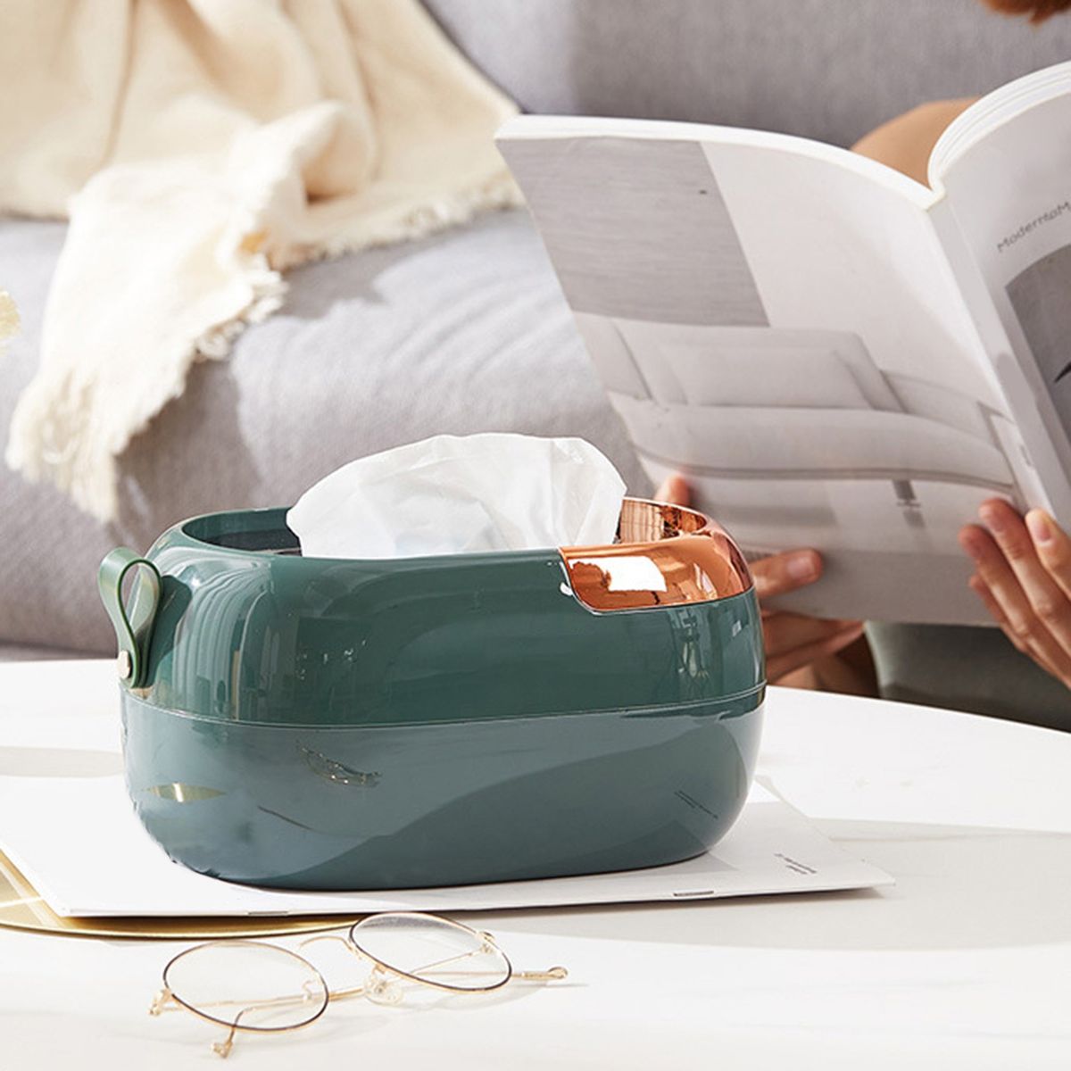 Tissue Box Space Saving Paper Tissue Box Green Gold