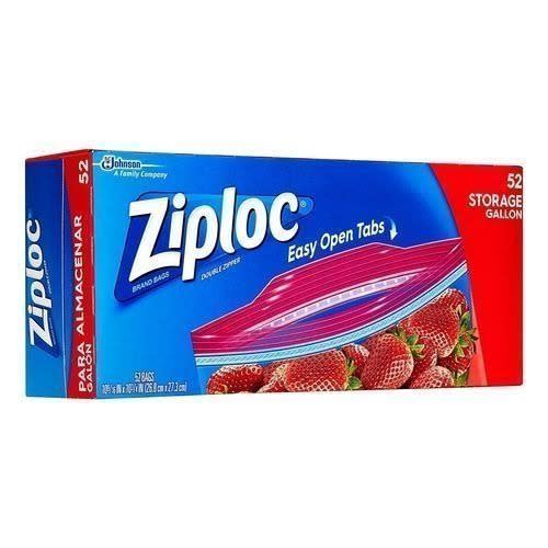 Ziploc 52 Storage Gallon Bags Easy Open Tabs 26.8cm X 27.3cm