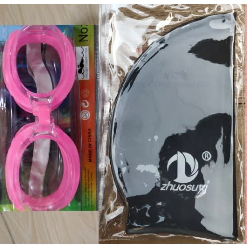 Pink Swimming Google And Cap