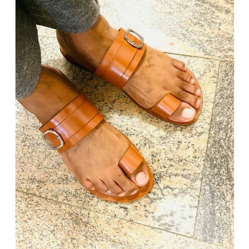 Realwon Brown Buckle Male Slippers