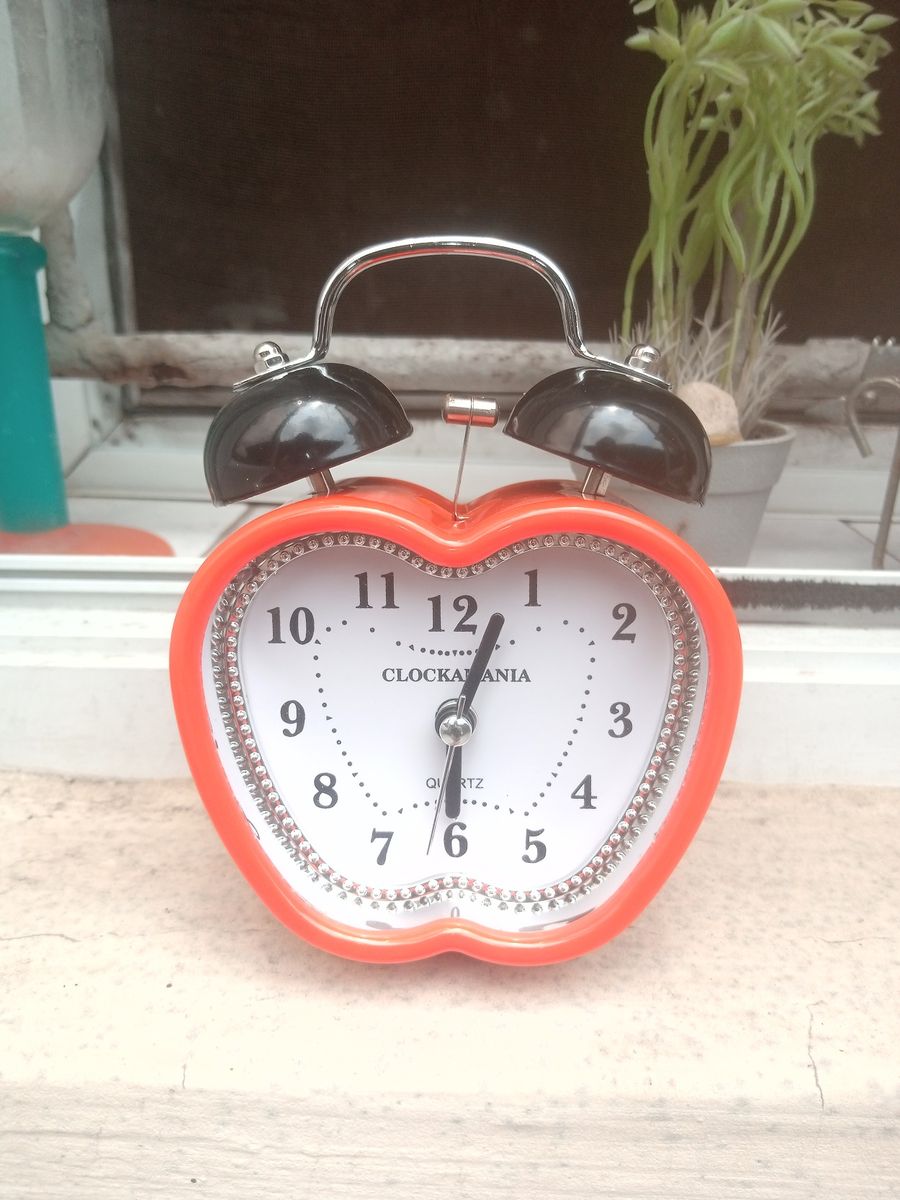 Orange Apple Alarm Clock With Black Double Bells