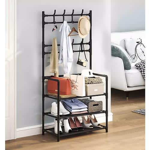 Metal Clothes Rack 3 4  Layer Storage Shelf Shoe Organizer Hat Coat Bag Hanger 60cm Wide