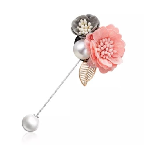 Elegant Fabric Flower Pearl Pin Brooch For Women &ndash; Peach And Gold