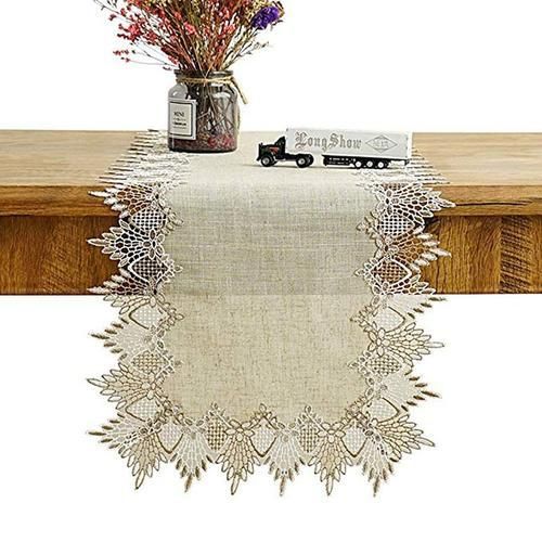 130cm Natural Table Runner Modern Linen Tablecloth Lace Embroidered TV Cabinet Dust Cover Home Wedding Table Decoration Runner Table