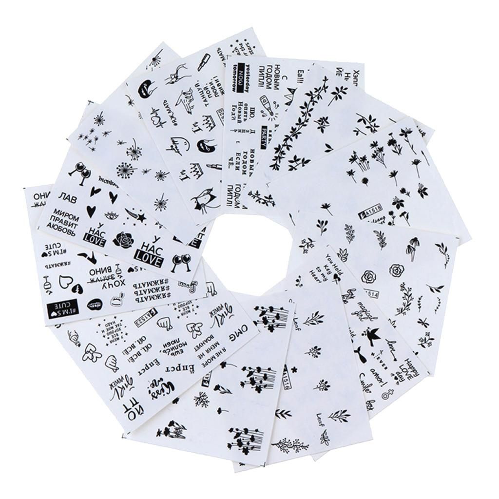 12Pcs Women Girls Nail Art Stickers Letter Body Art Tips Decals Mixed