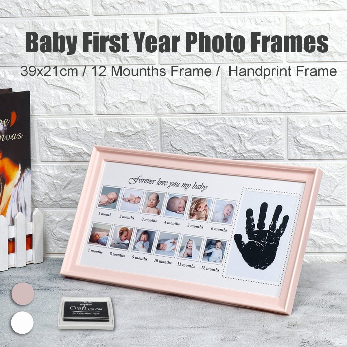 Photo Frame Baby First Year 12 Month Newborn Footprint Handprint Picture Record Pink