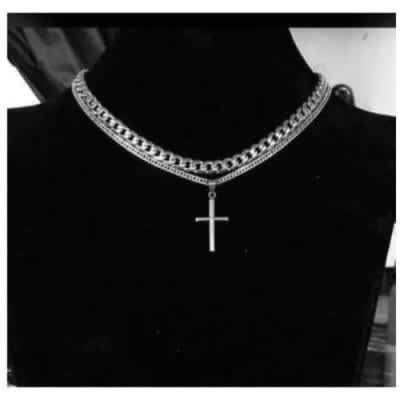 Cuban Link Chain With Cross Pendant - Silver - 18x22''