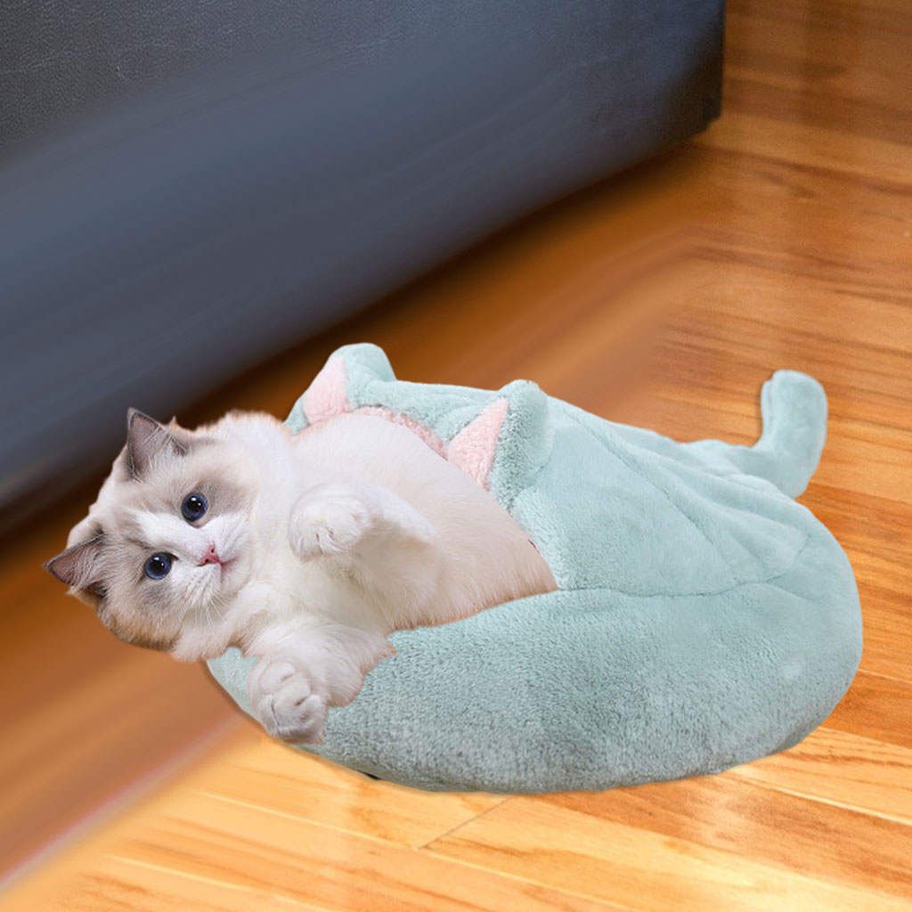 Soft Fluffy Plush Round Pet Bed Calming Nest Dog Bed Light Lake Blue L