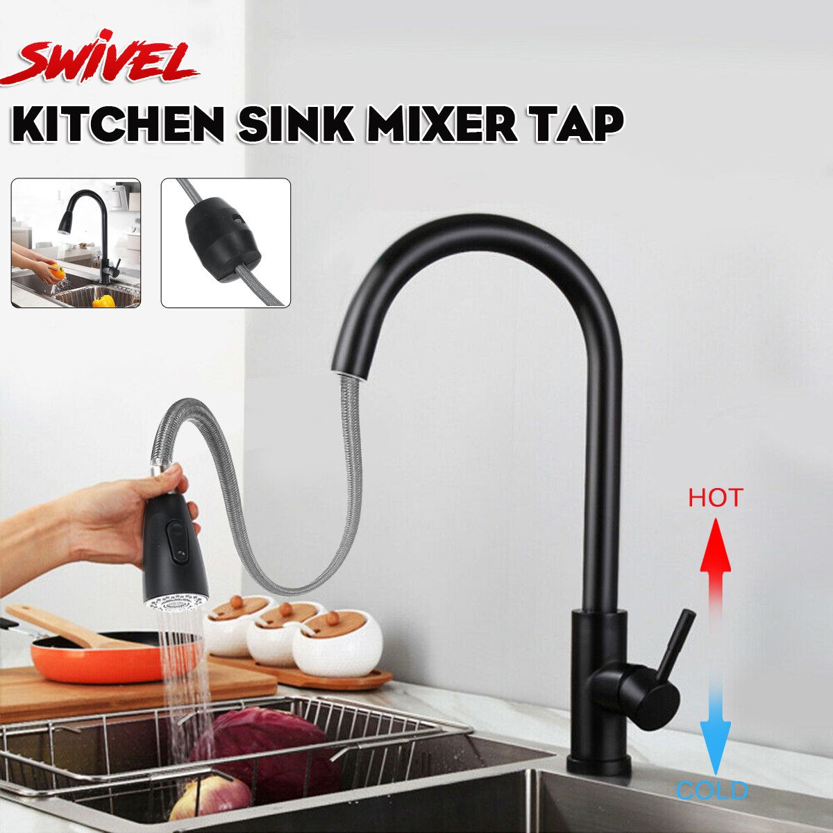 (Pull-out) Modern 360&deg; Kitchen Sink Tap Faucet Spray Sink Mixer Tap Single Handle Tap Pull Out Spray Mixer Single Lever Swivel Spout Tap
