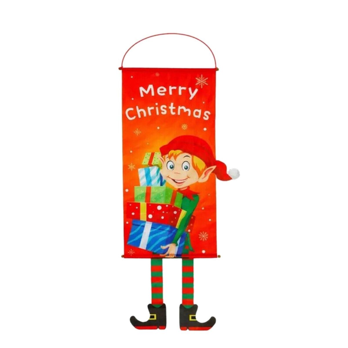 Christmas Decorations Cartoon Hanging Banner for Doors Wall Windows Canvas Banner Cartoon Animals Christmas Ornaments Snowman, Elk, Elf, Christmas Tree