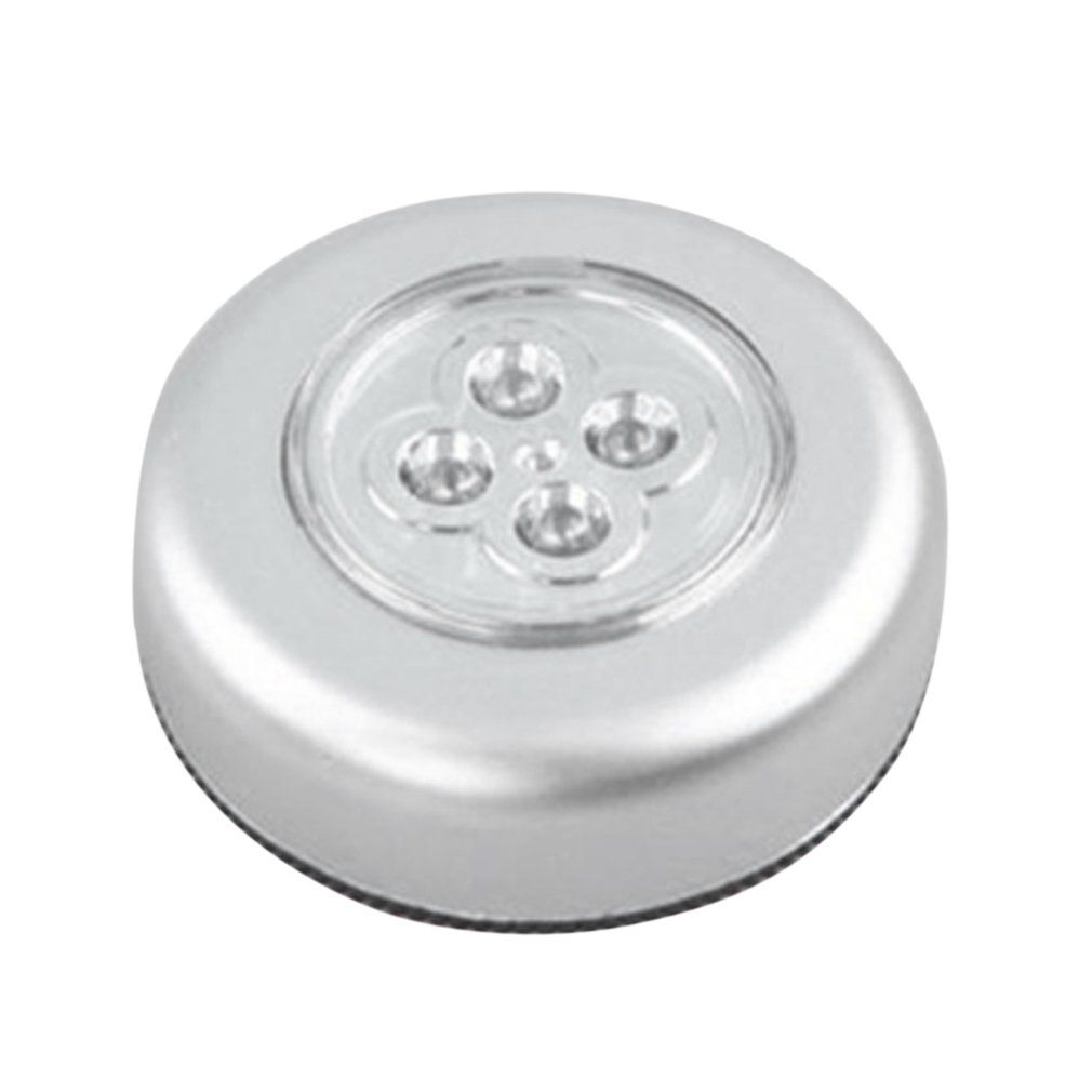 4 LED Control Night Light Round Lamp Under Cabinet Closet Push Stick