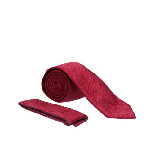 Floral Design Tie & Pocket Square - Wine