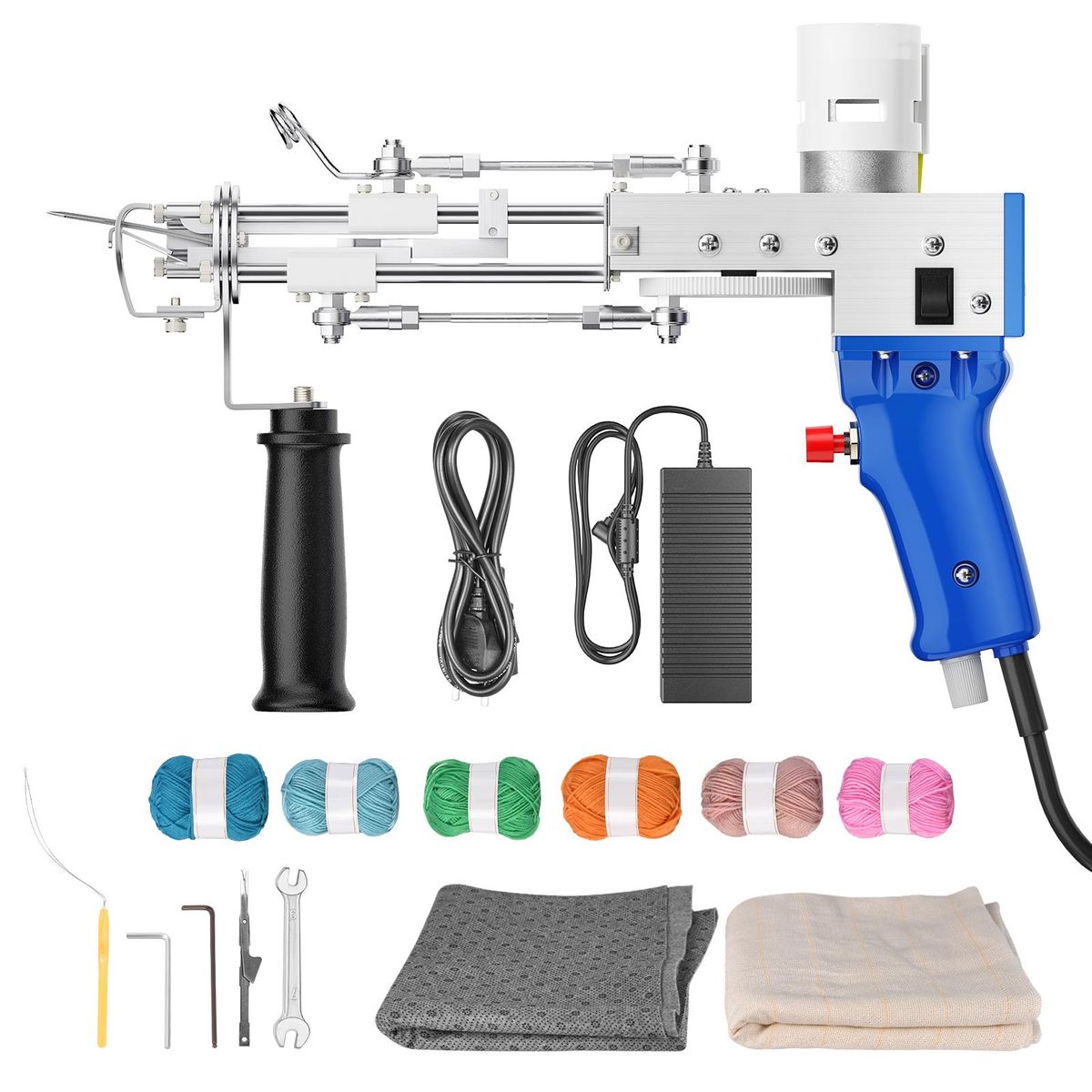 2 in 1 tufting Gun Electric Carpet Weaving Flocking Machine Tufting Gun Set Cut Pile Loop Pile with Ball of Yarn, Carpet Cloth