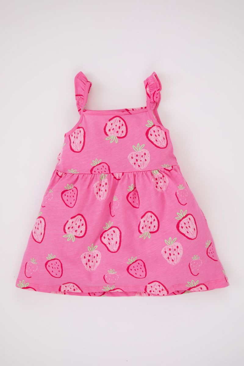 BabyGirl Casual Regular Fit Strappy Collarless Knitted Dress - Pink