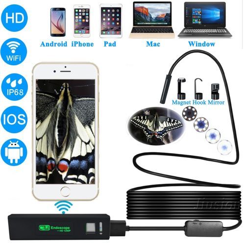 1200P HD Semi-rigid Hard Cable WiFi Endoscope For IPhone Samsung Android Mac Window Borescope Inspection Mini Camera Waterproof(10Meter Cable Length)( )