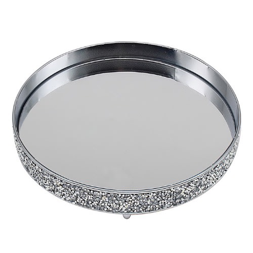 Decor Mirrored Tray- Crystal - Silver