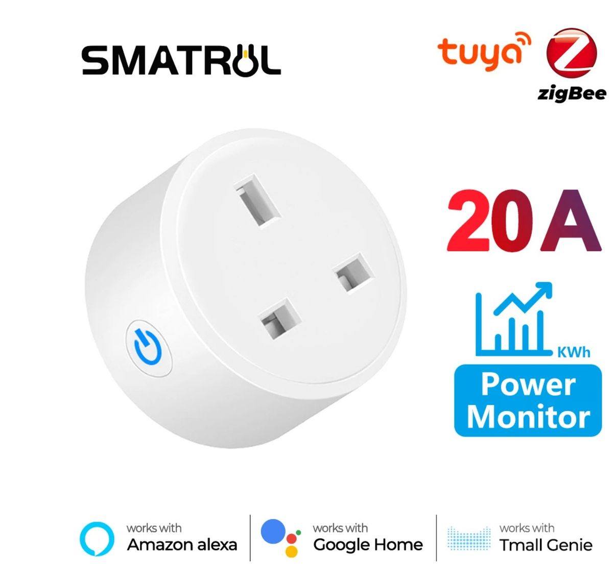 20A Smart Wifi UK Plug Wireless Google Home