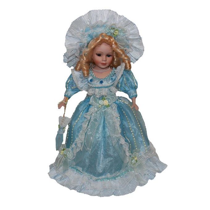 40cm Ceramic   Girl Doll Nobility Figure With Light Blue Dress Set