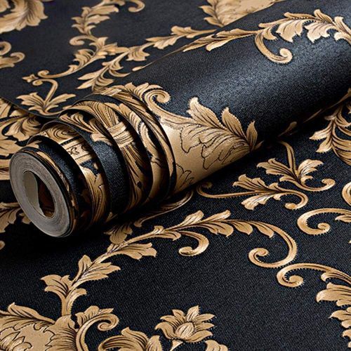 European Luxury Classic Gold And Black Damask Stereo Deep Embossed Wallpaper