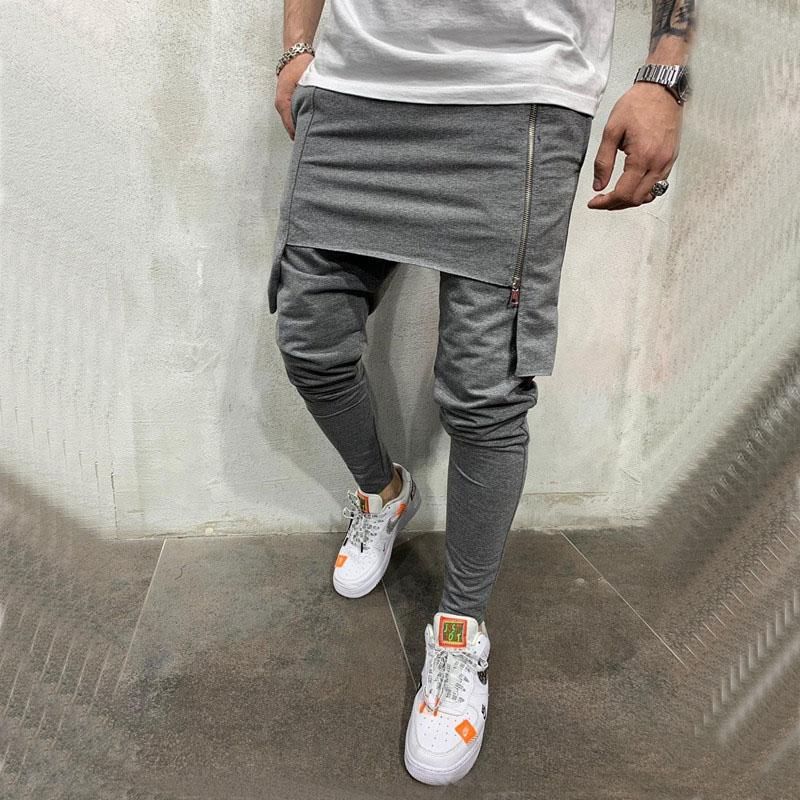Double-layer sports pants for men Capris adjusted with zipper style Harem Hip Hop Fitness New