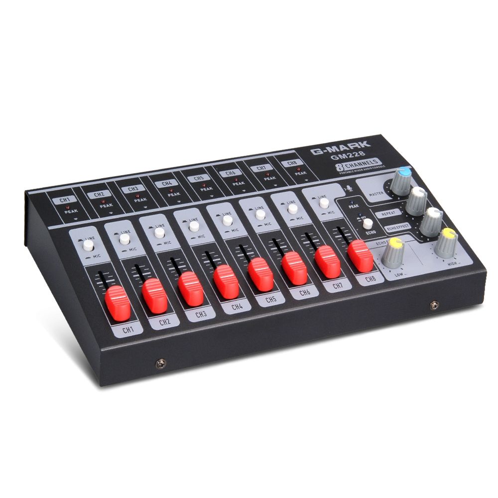 G-MARK 8 Channels Mini Portable Mixer Audio Console Mono/Stereo Sound System Extended For Instrument Microphone Power Adapter