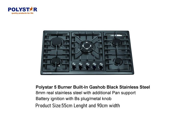 5 Burners In-built Gas Hub Black