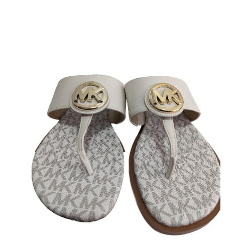 Michael Kors Metallic Logo T-strap Slippers -Cream