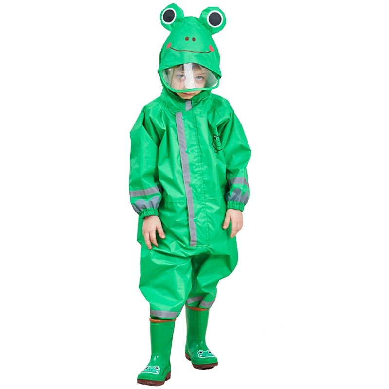 Children One-Piece Raincoat Boys And Girls Lightweight Hooded Poncho-Green