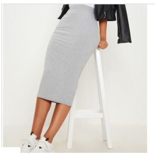 Ladies High-waist Grey Midi Pencil Slim Skirt /one Size Fits All