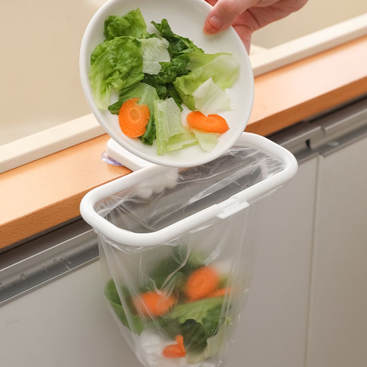 Trash Storage Rack Suction Cup Type Garbage Hanging Bag White