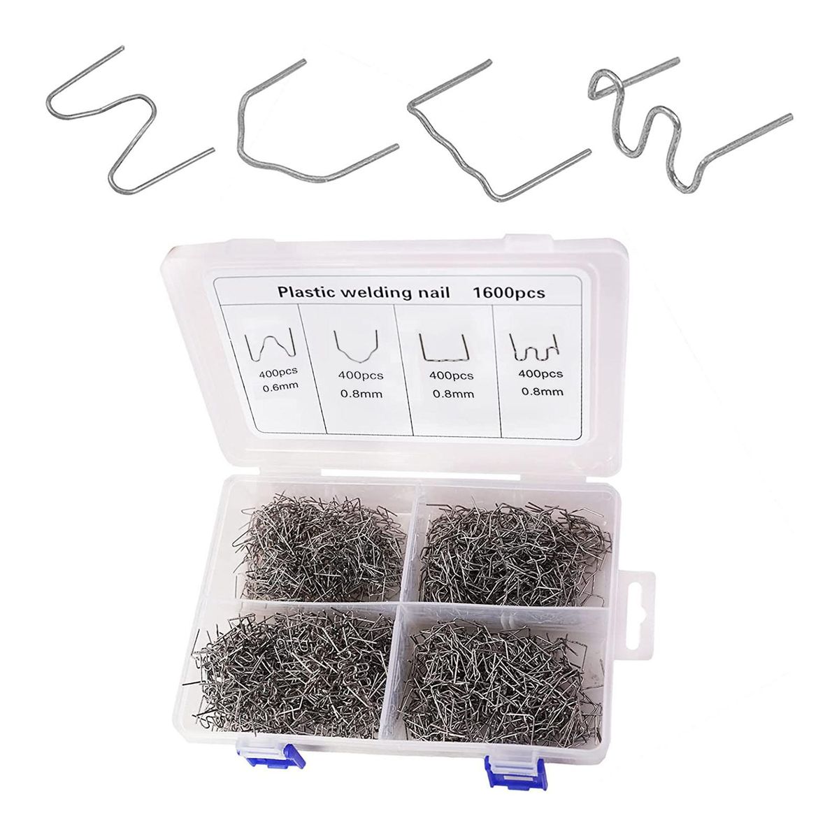 1600PCS Hot Staples with Storage Box, Plastic Repair Staples Wave Flat  V M 4 Types for Automotive Plastic Repair Machine Welding