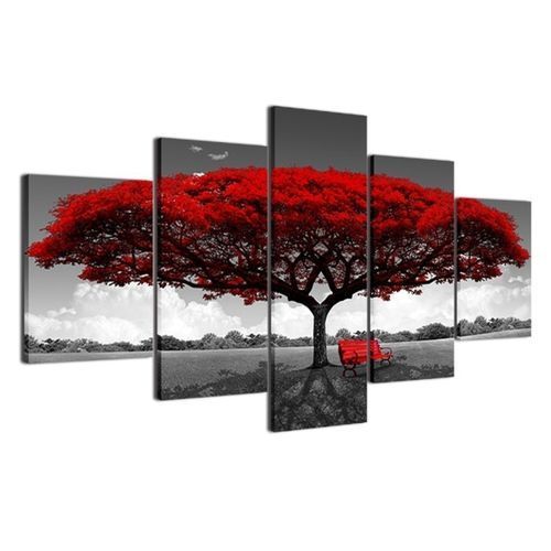 5pcs Modern Red Tree Canvas Oil Painting Wall Art Home