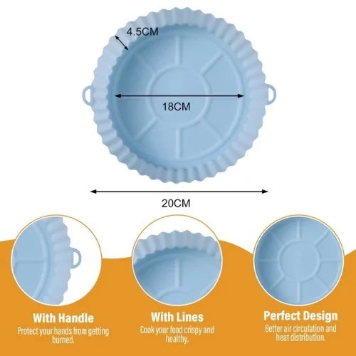 Silicon Airfyer Basket - Big Size - Blue - 18cm/20cm/4.5cm