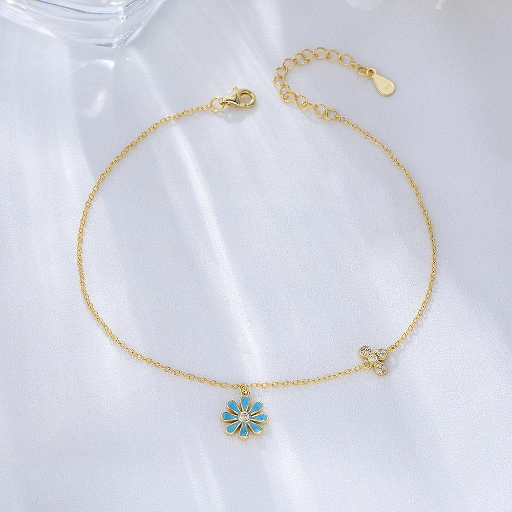 Japanese And Korean Special-Interest Design Simple Little Daisy Anklet Sterling Silver Sum
