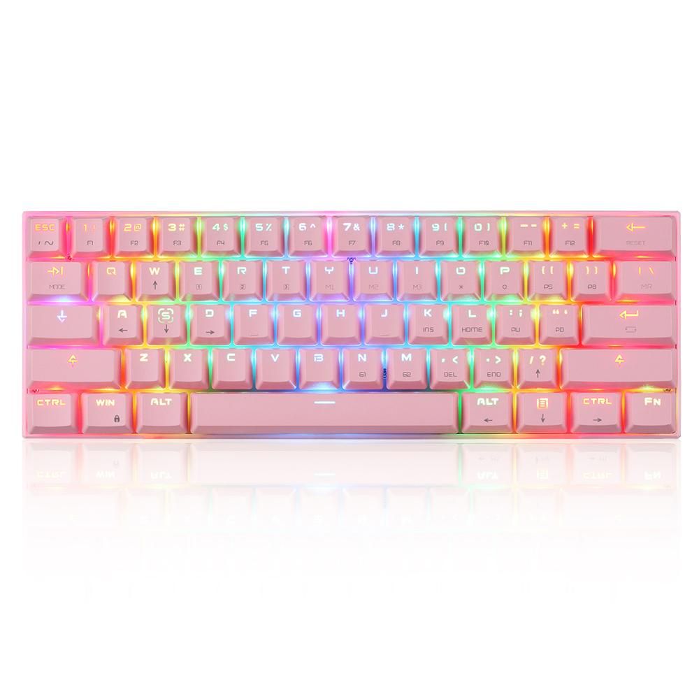 Motospeed CK62 61 Keys RGB Mechanical Keyboard USB Wired BT Dual Mode Gaming Keyboard Pink with OUTEMU Blue Switches