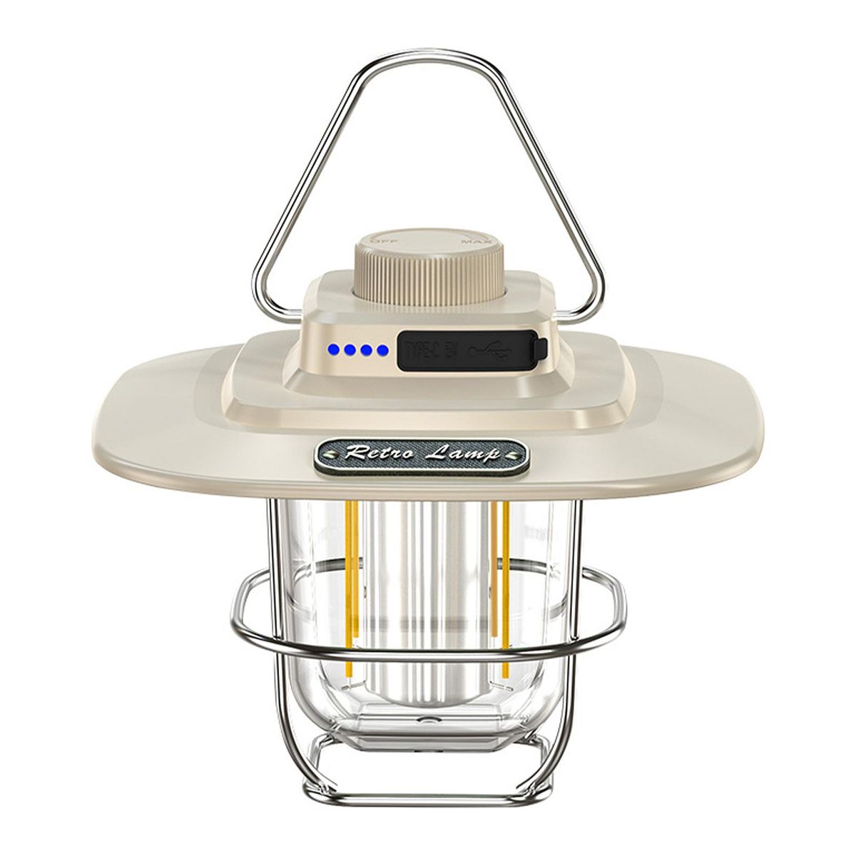 Vintage LED Camping Lantern Water-resistant Type C Rechargeable Camping Light Lamp for Outdoor Hiking Power Outage Emergency Home Backyard Patio