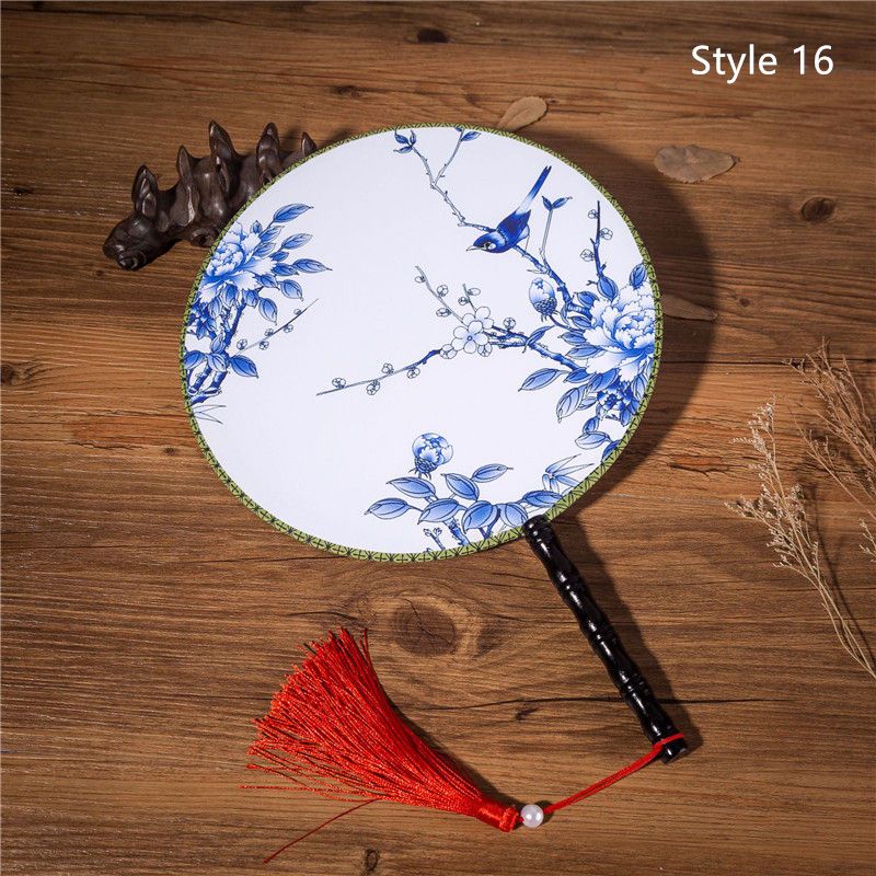 Style Circular Silk Flower Round Side Tassel Dancing With Printed Female Handheld Chinese Classical Pendant 28 Styles Fan Both