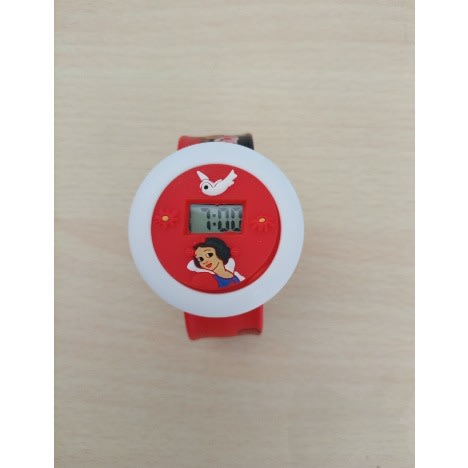 Snow White Cartoon Character Round Face Digital Watch - Red