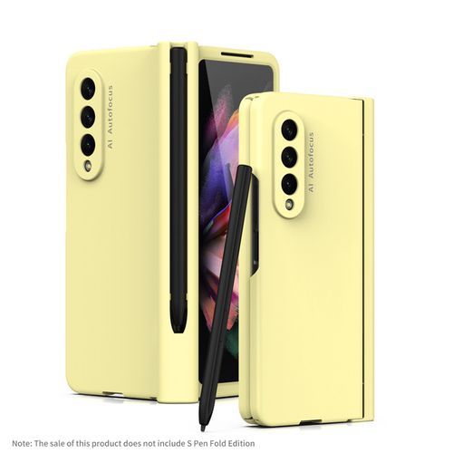For Samsung Galaxy Z Fold 3 Case With Hinge Protection & S Pen Slot For Zfold 3 Full Protection Cover Front Screen Protector-Yellow