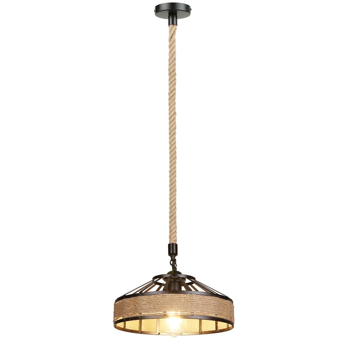 Industrial Hemps Rope Pendants Light Basket Rustic Chandelier Vintage Ceiling Lamp Iron Metal Lampshade Height Adjustable Suspension Light (bulb not included)