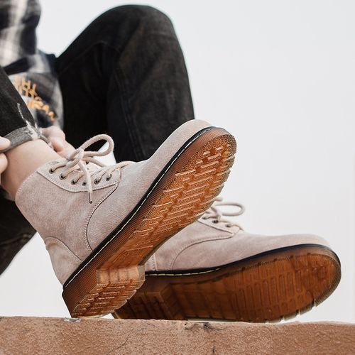 Popular Motocycle Boots Men's Shoes EUR Size 38-48 High-Top Men Martin Boots Cow Split Leather Oxford Boots For Male Fall British Luxury Military Combat Boots Outdoor Casual Shoes Ankle Boot Beige